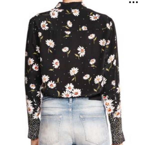 The Kooples 100% silk button front daisy print shirt blouse top M - Picture 2 of 10